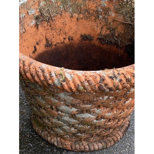 351 - Large terracotta garden planter in a woven basket style, approx 40cm tall