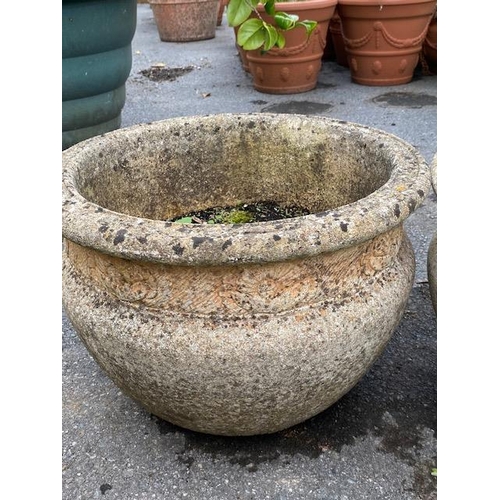 357 - Two concrete garden planters, approx 47cm in diameter