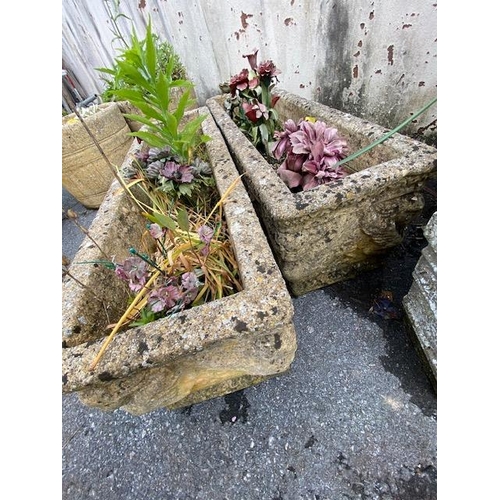 360 - Two concrete garden planter troughs, approx 88cm wide