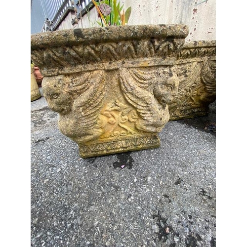 360 - Two concrete garden planter troughs, approx 88cm wide