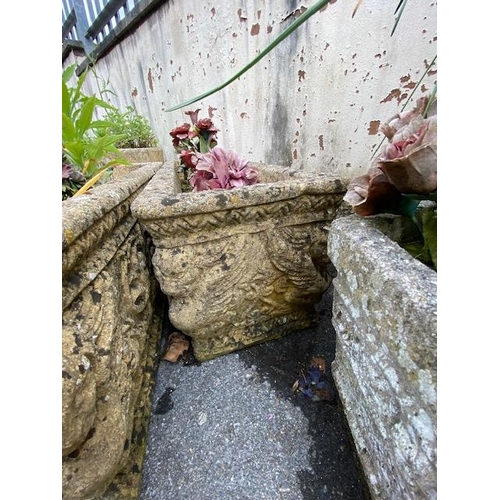 360 - Two concrete garden planter troughs, approx 88cm wide