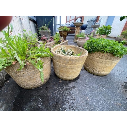 361 - Three wood-effect concrete garden planters, approx 33cm tall