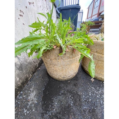 361 - Three wood-effect concrete garden planters, approx 33cm tall