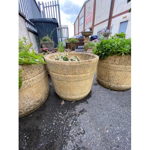 361 - Three wood-effect concrete garden planters, approx 33cm tall