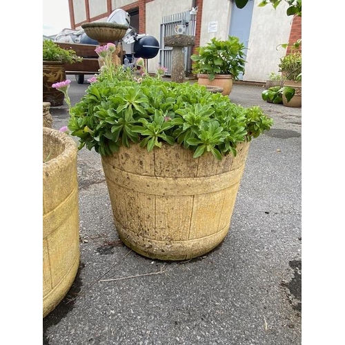 361 - Three wood-effect concrete garden planters, approx 33cm tall