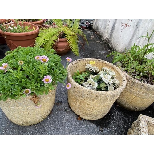 361 - Three wood-effect concrete garden planters, approx 33cm tall