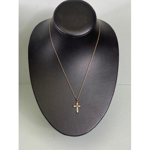 38 - 9ct Gold fine link chain with 9ct Gold cross pendant set with gemstones total weight approx 2.4g