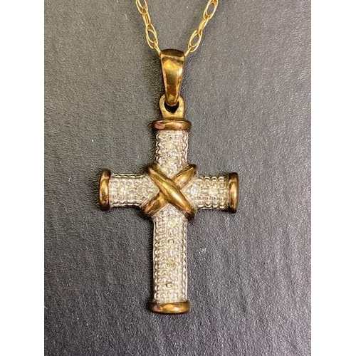 38 - 9ct Gold fine link chain with 9ct Gold cross pendant set with gemstones total weight approx 2.4g