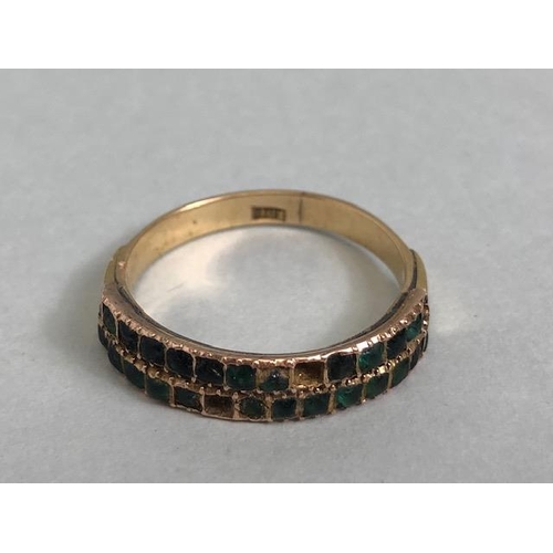 39 - 9ct ring set with green stones approximately 2.6g, yellow and white gold eternity ring set with whit... 