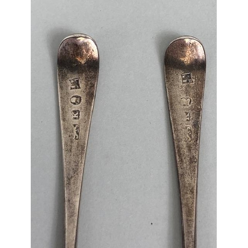 43 - Pair of Georgian salt spoons with gold gilt bowls and a hallmarked silver napkin ring decorated with... 