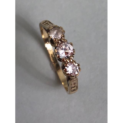 49 - Antique Yellow Gold ( hall mark worn) 3 stone diamond ring, pattern to shoulders approximately 1.9g