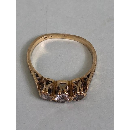 49 - Antique Yellow Gold ( hall mark worn) 3 stone diamond ring, pattern to shoulders approximately 1.9g