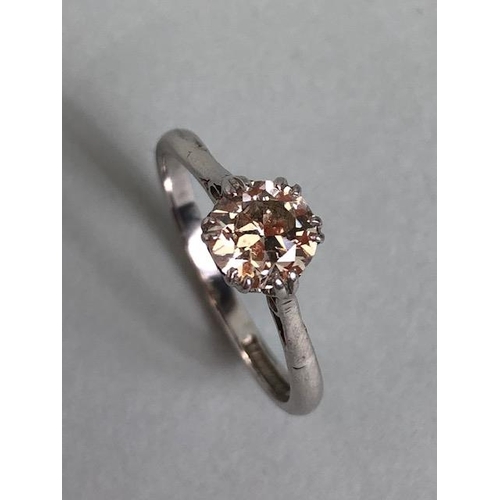 53 - Antique Solitaire diamond ring, set in platinum, stone approximately 1ct, slight yellow fancy size O