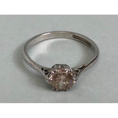 53 - Antique Solitaire diamond ring, set in platinum, stone approximately 1ct, slight yellow fancy size O