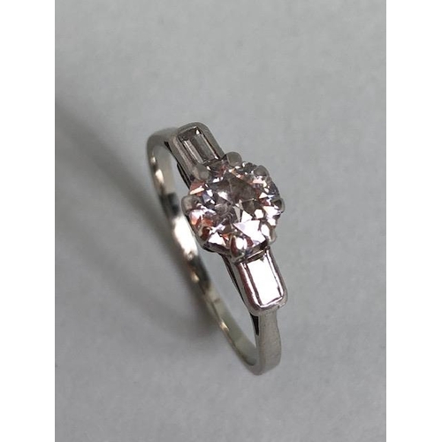 56 - Antique jewellery, 18ct white gold (hallmark rubbed) diamond ring, central stone just under 1ct set ... 