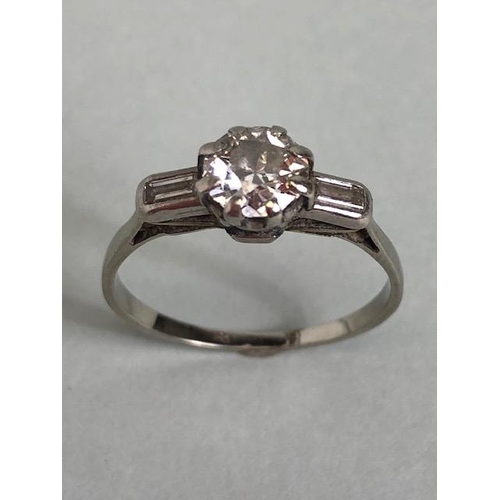 56 - Antique jewellery, 18ct white gold (hallmark rubbed) diamond ring, central stone just under 1ct set ... 