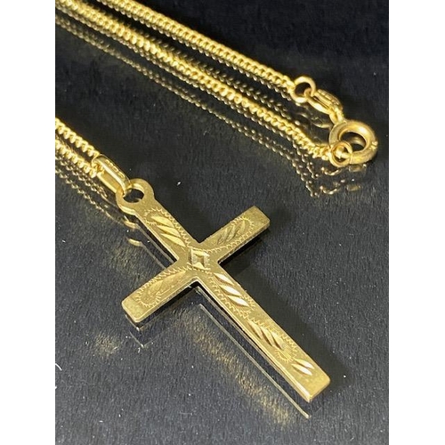 6 - 9ct Gold chain with 9ct Gold engraved cross total weight approx 4.5