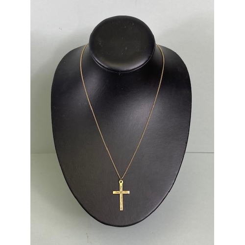 6 - 9ct Gold chain with 9ct Gold engraved cross total weight approx 4.5