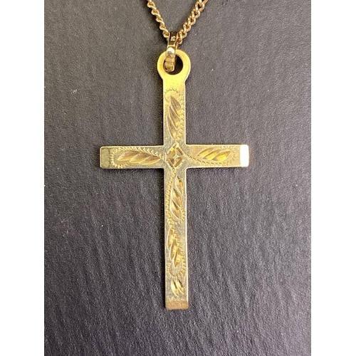 6 - 9ct Gold chain with 9ct Gold engraved cross total weight approx 4.5