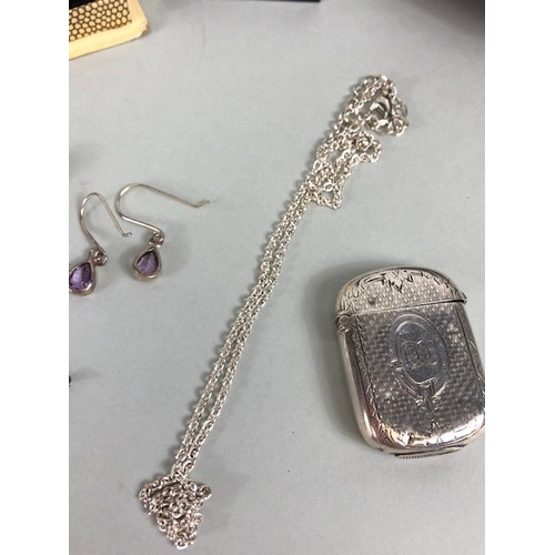 60 - Miscellaneous jewellery to include a Victorian silver vesta case, 925 earrings set with Amethyst, do... 