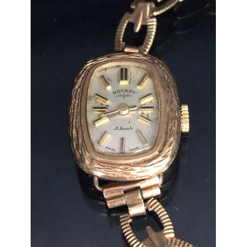 61 - 9ct yellow gold Ladies Rotary wrist watch on a 9ct gold bracelet approximately 12.7g total