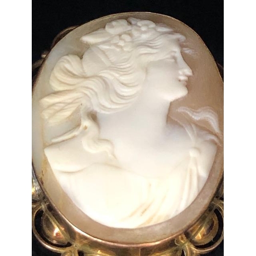 7 - Neo classical shell cameo mounted in yellow 9ct gold approximately 7.6 g total, 25mm across