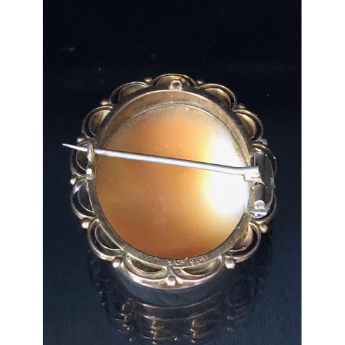 7 - Neo classical shell cameo mounted in yellow 9ct gold approximately 7.6 g total, 25mm across