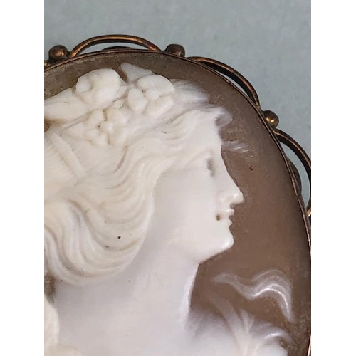 7 - Neo classical shell cameo mounted in yellow 9ct gold approximately 7.6 g total, 25mm across