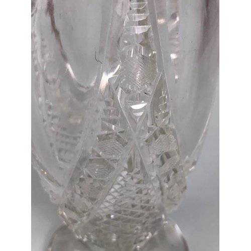 81 - Antique cut glass vase in the shape of an amphora with silver neck and handles approximately 21cm hi... 