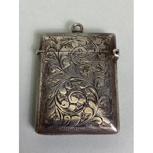 82 - Antique silver vesta case hall marked for Chester, 1910 , scrolling engraved design