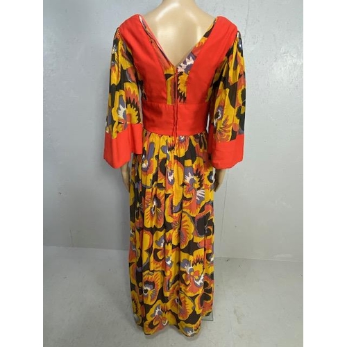 91 - Vintage Clothing, THEA PORTER Gypsy Dress, 1960s-70s, Chiffon, with colourful Pansy flower print, Wo... 