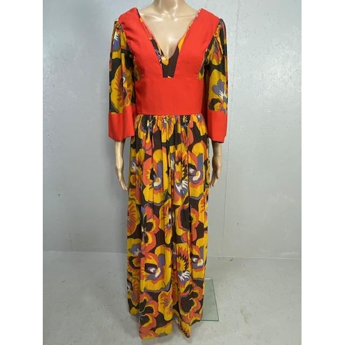 91 - Vintage Clothing, THEA PORTER Gypsy Dress, 1960s-70s, Chiffon, with colourful Pansy flower print, Wo... 