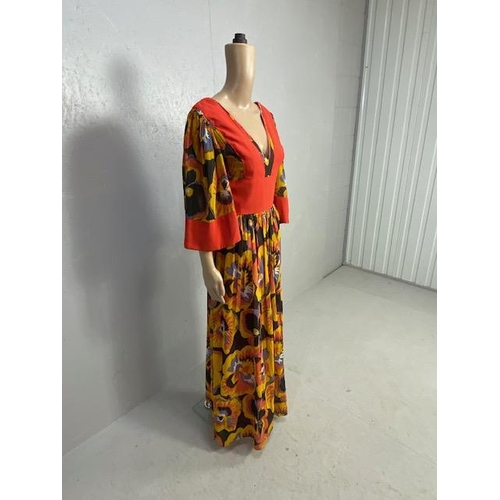 91 - Vintage Clothing, THEA PORTER Gypsy Dress, 1960s-70s, Chiffon, with colourful Pansy flower print, Wo... 