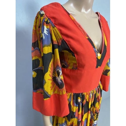 91 - Vintage Clothing, THEA PORTER Gypsy Dress, 1960s-70s, Chiffon, with colourful Pansy flower print, Wo... 