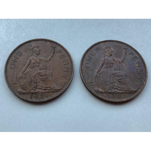 95 - Collectable coin interest, Two British 1951, George VI pennies in folder