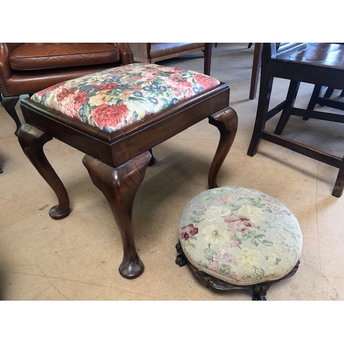 245 - Antique furniture, two Victorian style foot stools, one round dump style the other on cabriolet legs