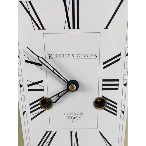 115 - Knight & Gibbins oak cased chiming mantel clock, white face with Roman numerals, approximately 27cm ... 