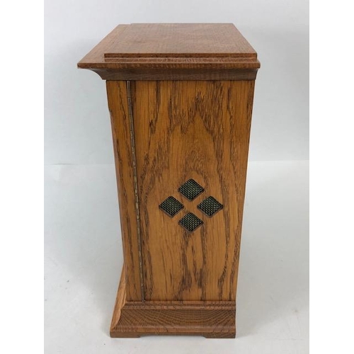 115 - Knight & Gibbins oak cased chiming mantel clock, white face with Roman numerals, approximately 27cm ... 