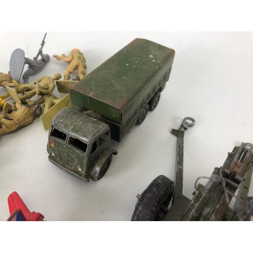 116 - Vintage Toys,  play worn Diecast military vehicles, Crescent toy company , lone star, Dinky, trucks ... 