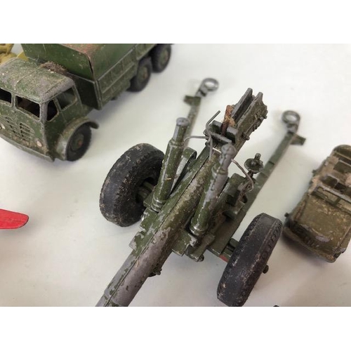 116 - Vintage Toys,  play worn Diecast military vehicles, Crescent toy company , lone star, Dinky, trucks ... 