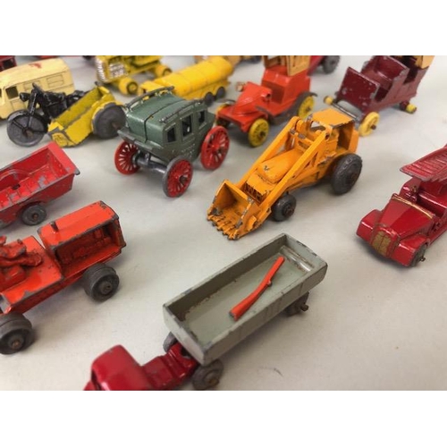 117 - Vintage Toys, collection of play worn die cast Lesney vehicles to include trucks, stage coach, carav... 