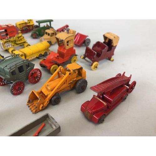 117 - Vintage Toys, collection of play worn die cast Lesney vehicles to include trucks, stage coach, carav... 