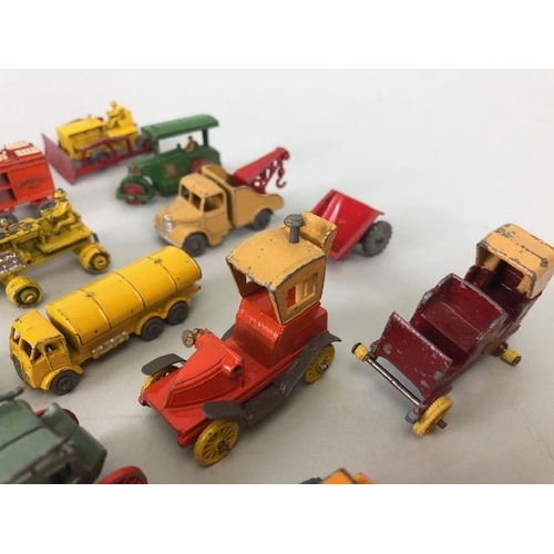 117 - Vintage Toys, collection of play worn die cast Lesney vehicles to include trucks, stage coach, carav... 