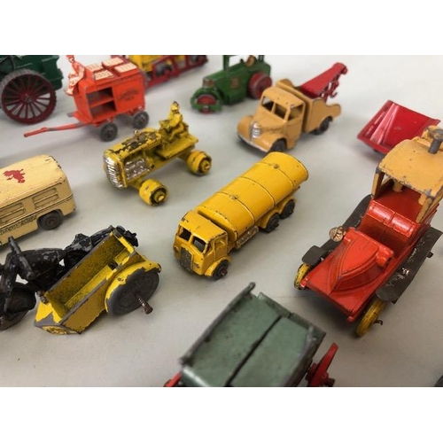 117 - Vintage Toys, collection of play worn die cast Lesney vehicles to include trucks, stage coach, carav... 