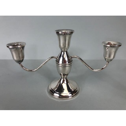 13 - A Pair of silver three Branch candelabra, table candlesticks, marked 