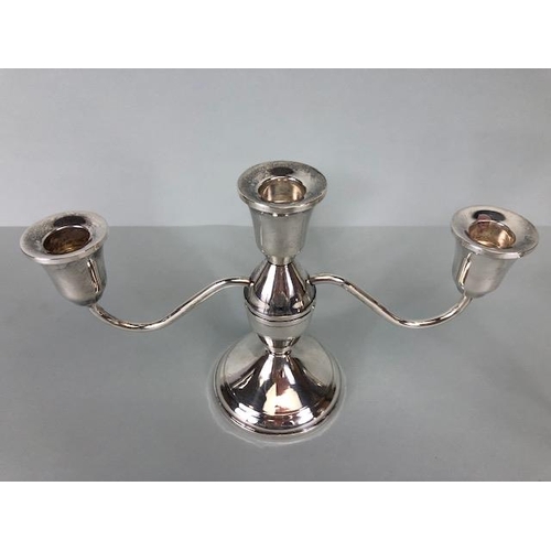 13 - A Pair of silver three Branch candelabra, table candlesticks, marked 