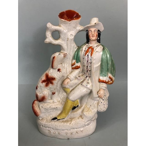 134 - Victorian Staffordshire Mantel figures, dog Tray and Prodigals return, both approximately 12 inches ... 