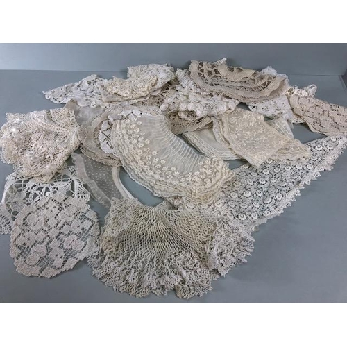 142 - Antique textiles, collection of 19th century lace collars along with other crochet items