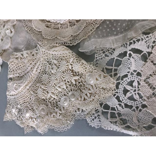 142 - Antique textiles, collection of 19th century lace collars along with other crochet items