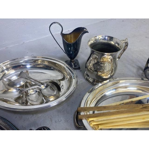 145 - Collection of Antique an vintage silver plate to include trays, toast racks, tankards, cutlery, card... 